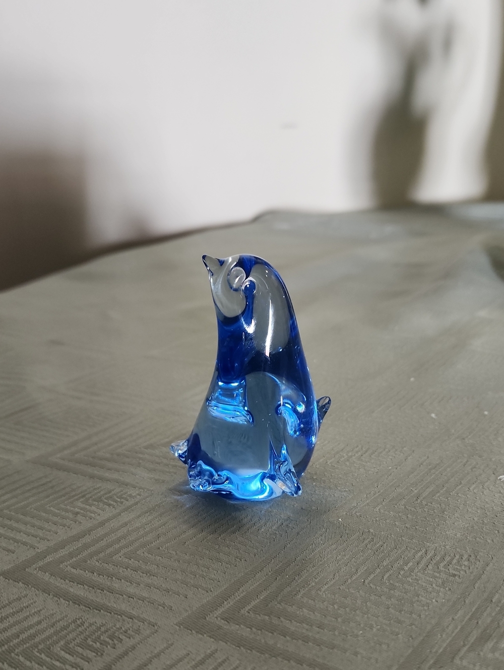 Blue Glass Penguin Figurine Paperweight Office Or home Decor